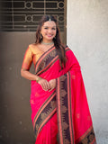 Pink Soft Silk Traditional Zari Contrast Woven Saree