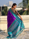 Purple Soft Silk Traditional Zari Contrast Woven Saree