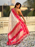 Cream Soft Silk Traditional Zari Contrast Woven Saree