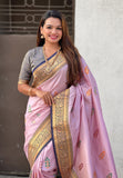 Lavender Soft Silk Saree with Flower Butta Meenakari Zari Woven Saree