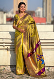 Mehendi Green Zari Woven Vitthala God Special Traditional Paithani Silk Saree