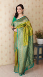 Mehendi Green Soft Silk Banarasi ZigZag Meenakari Zari Woven Saree
