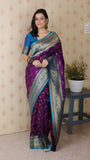 Purple Soft Silk Banarasi ZigZag Meenakari Zari Woven Saree