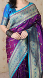 Purple Soft Silk Banarasi ZigZag Meenakari Zari Woven Saree