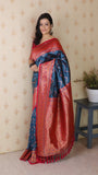 Denim Blue Soft Silk Banarasi ZigZag Meenakari Zari Woven Saree