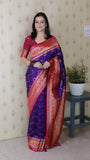 Violet Soft Silk Banarasi ZigZag Meenakari Zari Woven Saree