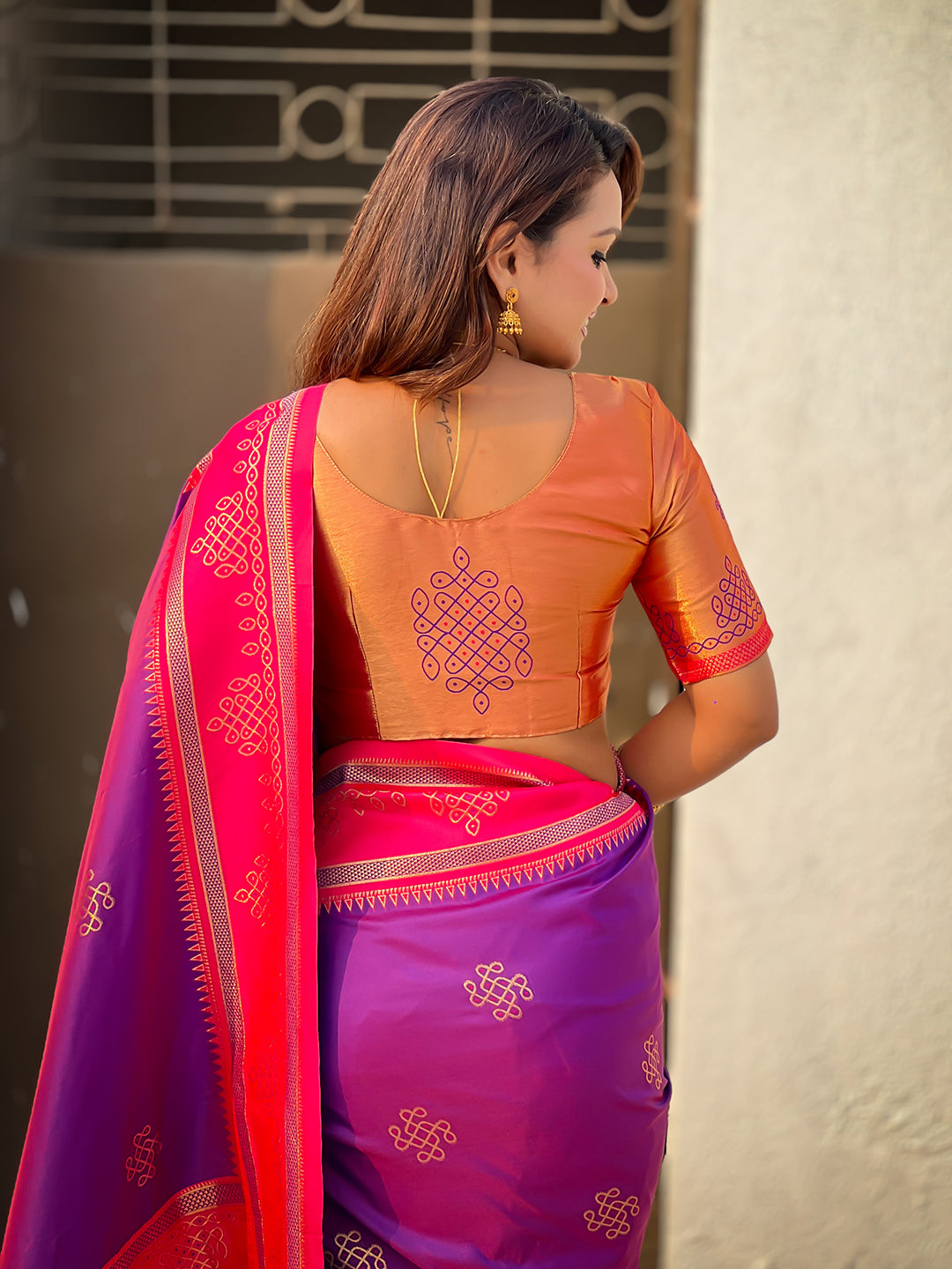 Purple Soft Silk Traditional Zari Contrast Woven Saree