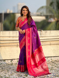 Purple Soft Silk Traditional Zari Contrast Woven Saree