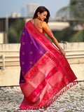 Purple Soft Silk Traditional Zari Contrast Woven Saree