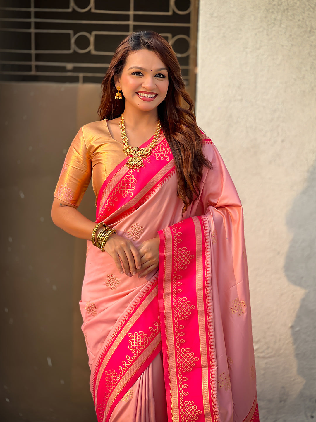 Baby Pink Soft Silk Traditional Zari Contrast Woven Saree