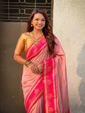 Baby Pink Soft Silk Traditional Zari Contrast Woven Saree