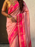 Baby Pink Soft Silk Traditional Zari Contrast Woven Saree