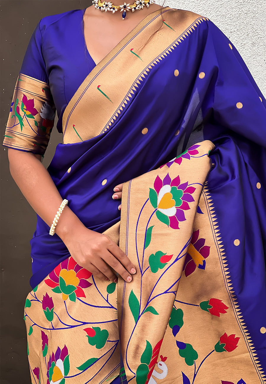 Violet Paithani Silk Saree with Half Half Concept Big Border Zari Woven Saree