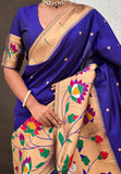 Violet Paithani Silk Saree with Half Half Concept Big Border Zari Woven Saree