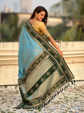 Baby Blue Soft Silk Traditional Zari Contrast Woven Saree