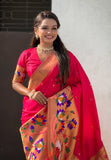 Pink Paithani Silk Saree with Half Half Concept Big Border Zari Woven Saree