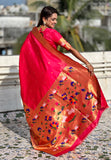 Pink Paithani Silk Saree with Half Half Concept Big Border Zari Woven Saree