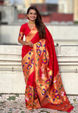 Red Paithani Silk Saree with Half Half Concept Big Border Zari Woven Saree