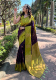 Wine Soft Silk Floral Border Contrast Zari Woven Saree