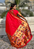Red Paithani Silk Saree with Half Half Concept Big Border Zari Woven Saree