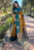 Luxor Gold Soft Silk Floral Border Contrast Zari Woven Saree