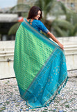 Pista Soft Silk Zari Woven Patola Saree with Contrast Bandhani Weaves