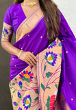 Purple Paithani Silk Saree with Half Half Concept Big Border Zari Woven Saree