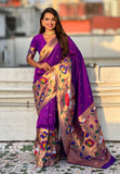 Purple Paithani Silk Saree with Half Half Concept Big Border Zari Woven Saree