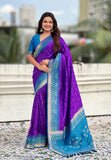 Purple Soft Silk Zari Woven Patola Saree with Contrast Bandhani Weaves