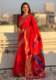 Red Zari Woven Vitthala God Special Traditional Paithani Silk Saree