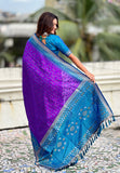 Purple Soft Silk Zari Woven Patola Saree with Contrast Bandhani Weaves