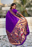 Purple Paithani Silk Saree with Half Half Concept Big Border Zari Woven Saree