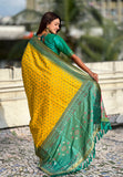 Yellow Soft Silk Zari Woven Patola Saree with Contrast Bandhani Weaves