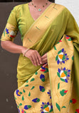 Mehendi Paithani Silk Saree with Half Half Concept Big Border Zari Woven Saree