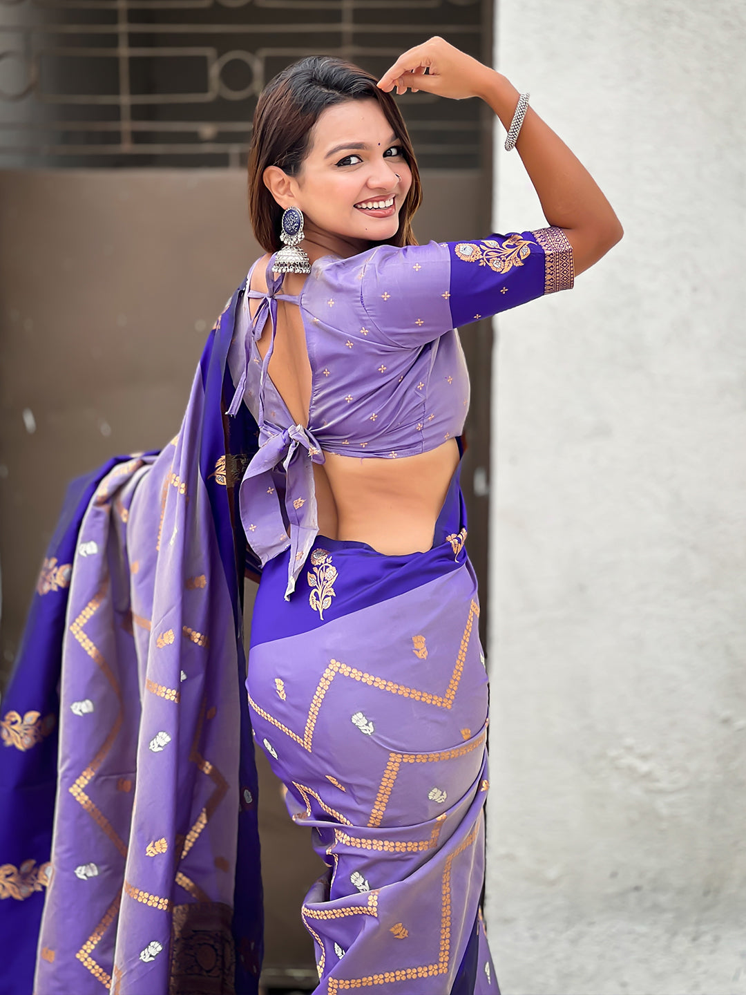 Violet Soft Silk Dusty Concept Zig Zag Zari Woven Saree