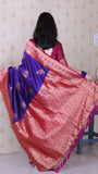 Violet Soft Silk Banarasi Peacock Zari Woven Saree