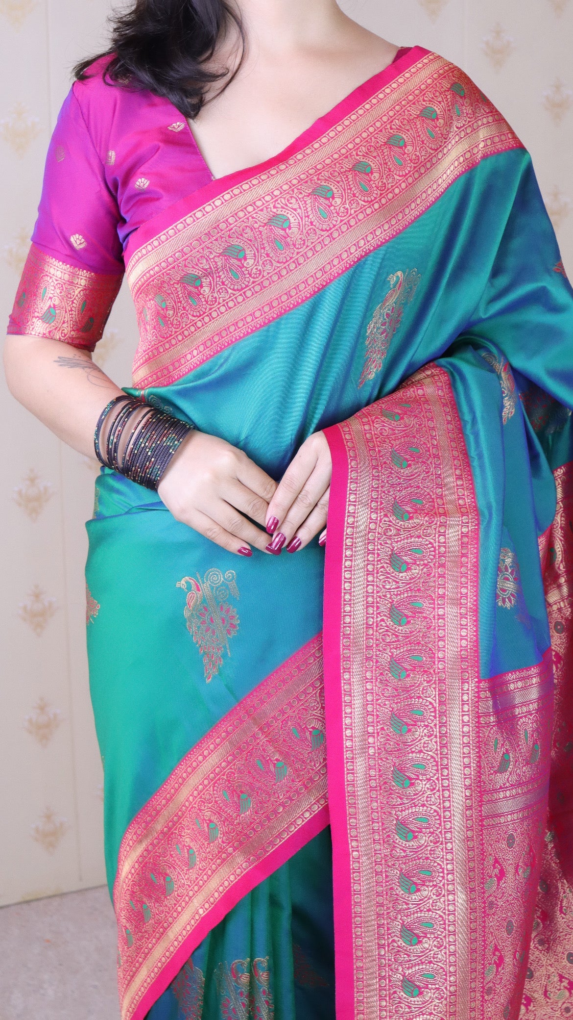 Green Soft Silk Banarasi Peacock Zari Woven Saree