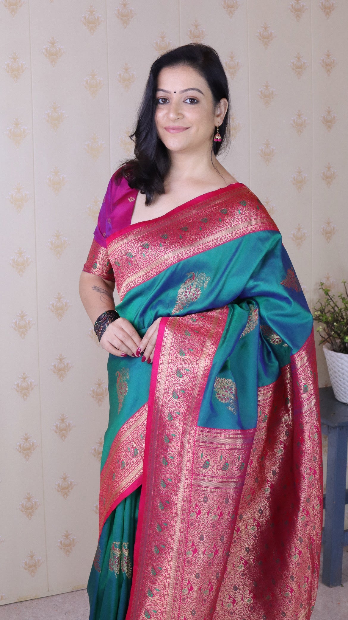 Green Soft Silk Banarasi Peacock Zari Woven Saree