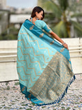 Sky Blue Soft Silk Dusty Concept Zig Zag Zari Woven Saree