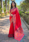 Red Original Meenakari Muniya Paithani Silk Zari Woven Saree