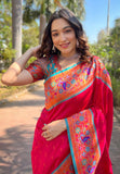 Hot Pink Original Meenakari Muniya Paithani Silk Zari Woven Saree