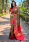 Mehendi Green Original Meenakari Muniya Paithani Silk Zari Woven Saree