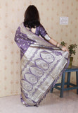 Lavender Banarasi Soft Silk Silver Zari Woven Saree