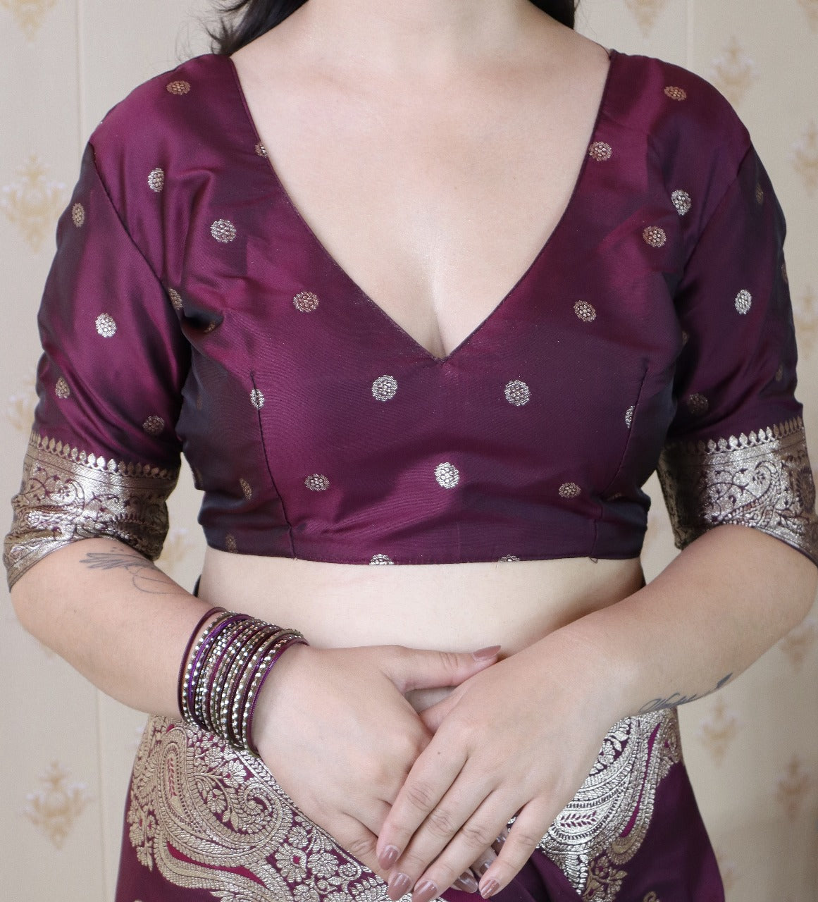 Wine Banarasi Soft Silk Silver Zari Woven Saree