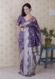 Lavender Banarasi Soft Silk Silver Zari Woven Saree
