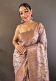 Baby Pink Assam Silk Kalamkari Printed Saree with Zari Woven Border