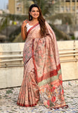 Brown Katki Silk Floral Printed Saree with Piping Border