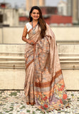 Brown Katki Silk Floral Printed Saree with Piping Border