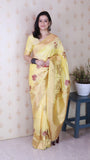 Light Yellow Soft Silk Saree with Kamdhenu Weaves Zari Woven Saree
