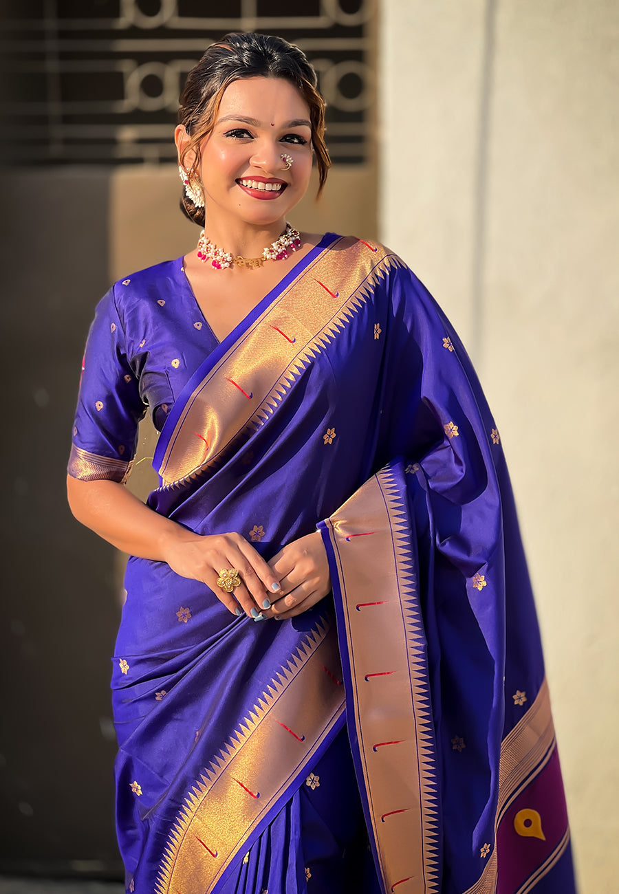 Violet Zari Woven Vitthala God Special Traditional Paithani Silk Saree